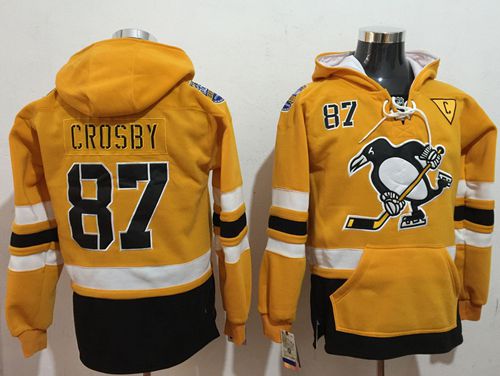 Penguins #87 Sidney Crosby Gold Sawyer Hooded Sweatshirt Stadium Series Stitched NHL Jersey - Click Image to Close